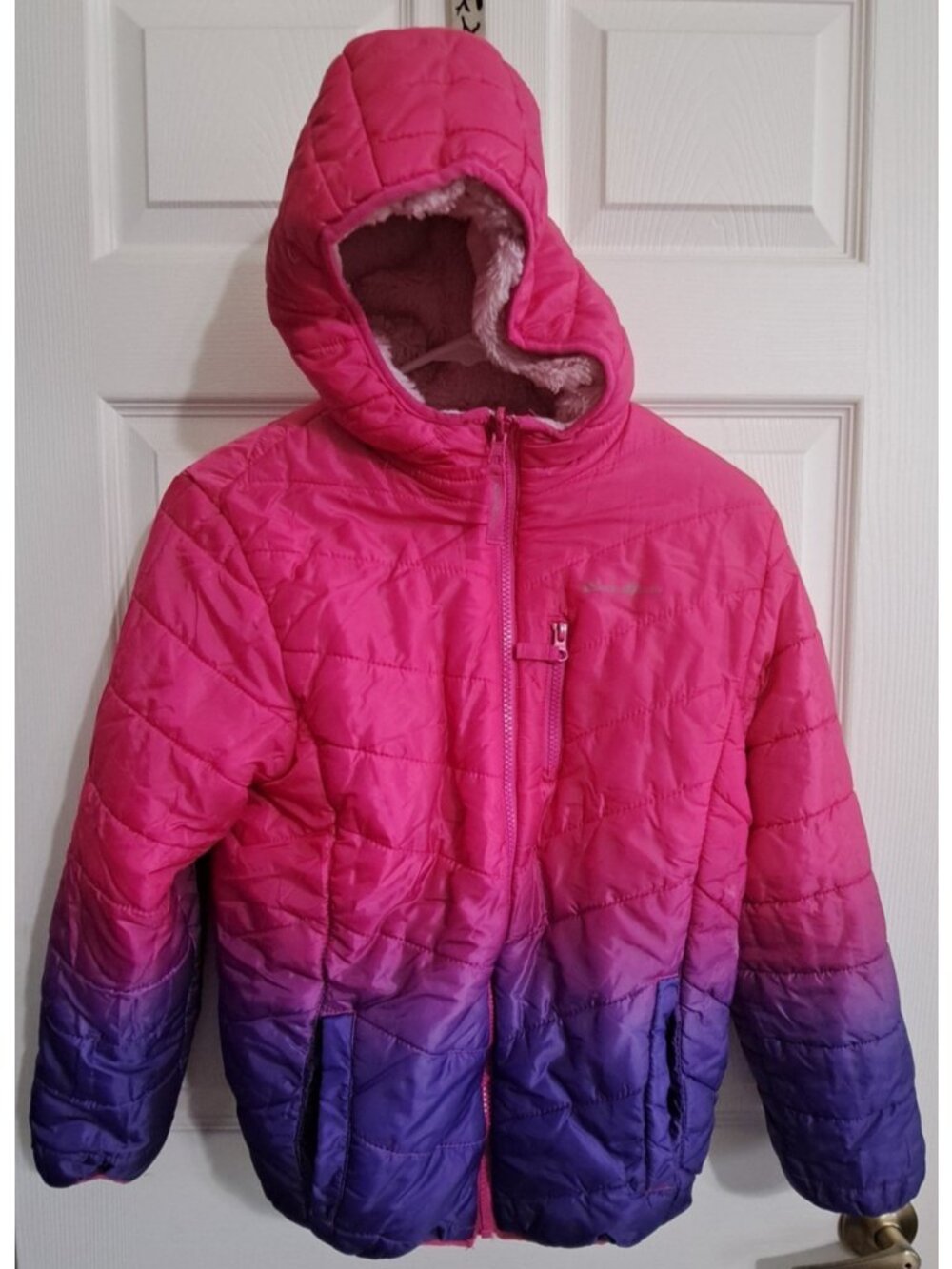 Eddie Bauer Girl's L/14-16 Deer Harbor Reversible Hooded Full Zip Puffer Jacket